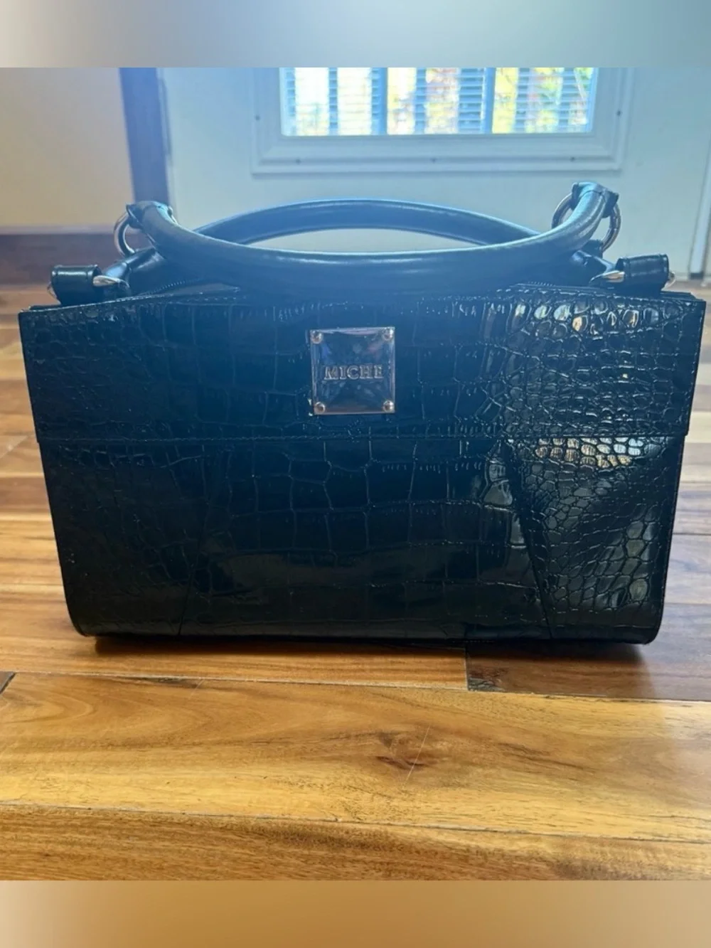 Miche Black Croc-Embossed Top-Handle Satchel